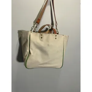 Boulevard Codie Tote Bag Womens Cream Green Canvas Leather Trim Preppy Work thumbnail 2