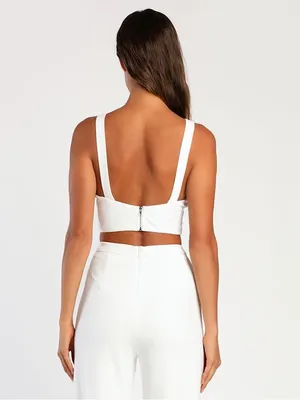 Lulus White Deep V Sleeveless Structured Crop Top Bridal Party Bustier XS thumbnail 3