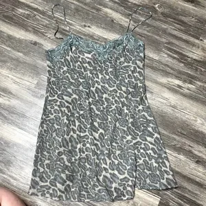 Victoria's Secret Tan & Blue Leopard Print Slip Nighty Lace XS thumbnail 1