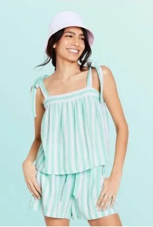 Stoney Clover x‎ Target Lane Mint Green Striped Linen Blend Two Piece Set Size L thumbnail 1