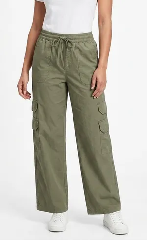 Abercrombie & Fitch Cargo Pants Olive Green Wide Leg Drawstring Waist Size Small thumbnail 1