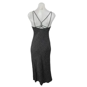 Zara Black Polka Dots Sleeveless Strappy Cowl Neck Cami Slip Maxi Dress Size S thumbnail 4