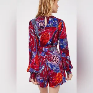 NEW Free People Audrey Long Sleeve V-Neck Romper – Red – Size 6 thumbnail 7