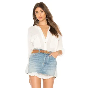 Free People Talk to Me Button Down Gauzy Lightweight Poplin Blouse Medium thumbnail 3