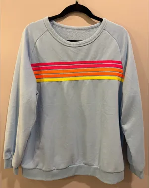 Unbranded Color Contrast Long Sleeve Sweatshirt Blue thumbnail 2
