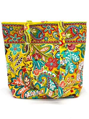 NWT Vera Bradley Provençal Floral Quilted Tote Bag Yellow Red Turquoise Print thumbnail 2