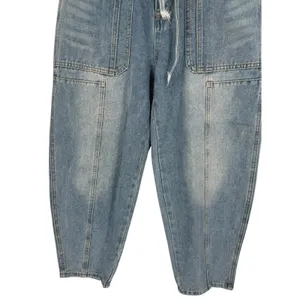 NWT Unbranded Womens Light Wash Barrel Leg Jeans Elastic Waist‎ Blue Size Large thumbnail 8