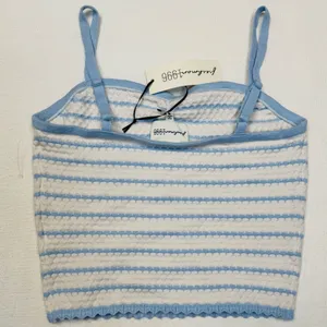 Freshman 1996 Tank Top Womens L Blue & White Striped Cropped Cami Stretch thumbnail 2