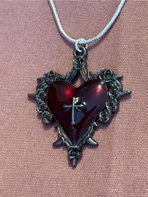 Sterling Silver 925 Heart Pendant Necklace with Red Stone thumbnail 2