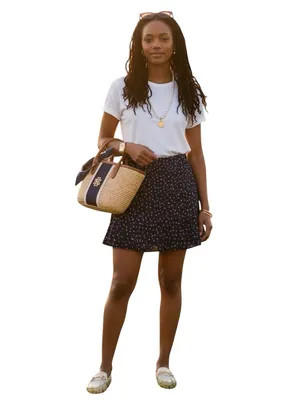 Madewell Women’s 2 Black White Star Print 100% Silk Ruffle Hem Mini Skirt G9969 thumbnail 3