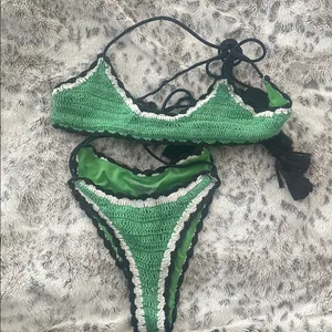 It's Now Cool The Crochet Halter Crop Bikini Set Size S/M thumbnail 9