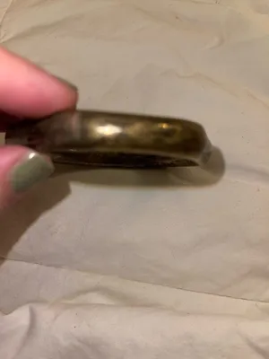 Abstract Shaped Metal Bangle Bracelet in Antique Gold Tone thumbnail 4