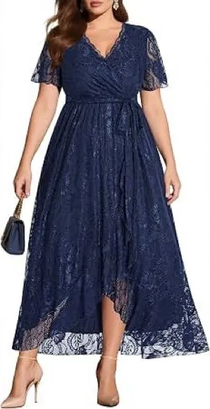 plus-size navy blue floral lace cocktail dress thumbnail 1