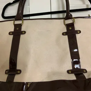 Large Creme Suede pleather book purse thumbnail 3
