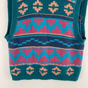 Vintage 90s Teal Blue Pink Southwestern Aztec Button Up Sweater Vest thumbnail 11