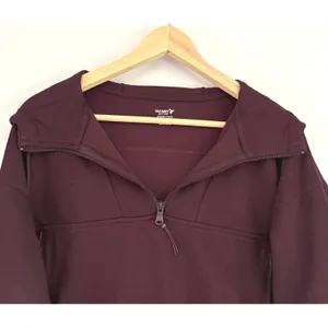 Old Navy Active Dynamic Fleece Half Zip Hoodie Maroon Burgundy Thumbhole Cropped thumbnail 4
