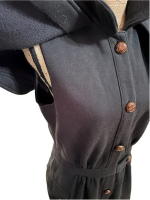 Lucca Black Capelet Mini Dress Button Front Utility Retro Mod Size L SJ5022 thumbnail 5