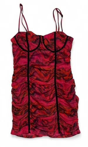 PrettyLittleThing Pink and Red Marble Ruched Mini Dress thumbnail 1