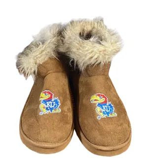 Kansas Jayhawks Women’s Faux Fur & Suede College Logo Winter Boot Slippers Sz XL thumbnail 1