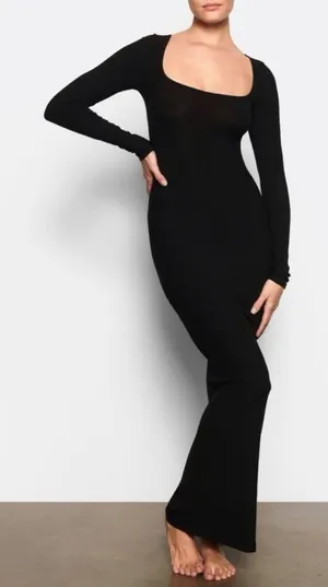 Skims Soft Lounge Ribbed Long Sleeve Dress Size Small in Onyx thumbnail 1