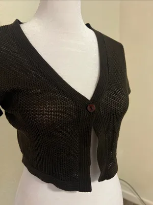 New York & Company Black Knit Short-Sleeve Cropped Cardigan thumbnail 2
