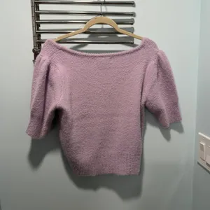 Happily Grey Fuzzy Knit Top Lavender Large Puff Sleeve‎ Feminine Casual Office thumbnail 4