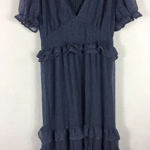 NWT Lulus Know Your Heart Midi Dress Medium Dusty Blue Polka Dot Ruffled thumbnail 12