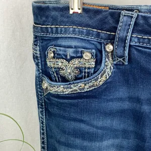 Rock Revival Blue Denim Tansy Mid Rise Curvy Boot Cut Embellished Jeans 27 thumbnail 3