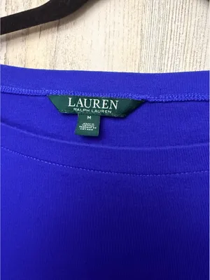 Lauren Ralph Lauren Women’s M Cobalt Blue Gold Zip Boat Neck Cuff Sleeve Top thumbnail 4