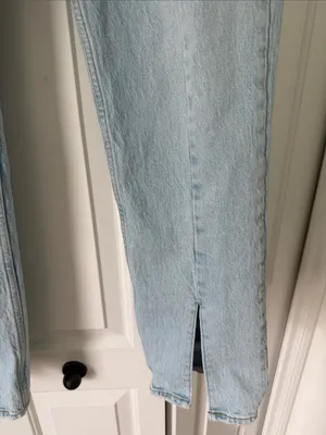 Abercrombie & Fitch Light Blue Straight Leg Jeans with Split Hem thumbnail 3