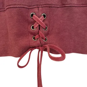 American Eagle Lace Up Cropped Sweatshirt‎ Women's XL Burgundy Hippie Boho Y2K thumbnail 4