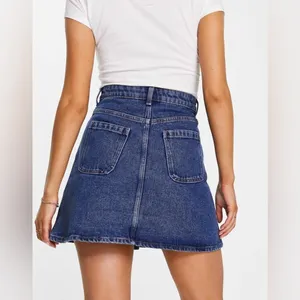 ASOS Monki denim button through mini skirt in mid-blue wash 38 /6 thumbnail 4