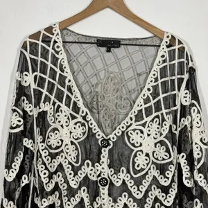 Pretty Angel Lace Jacket Topper Size L Black Silk Blend Boho Artsy Whimsygoth thumbnail 3