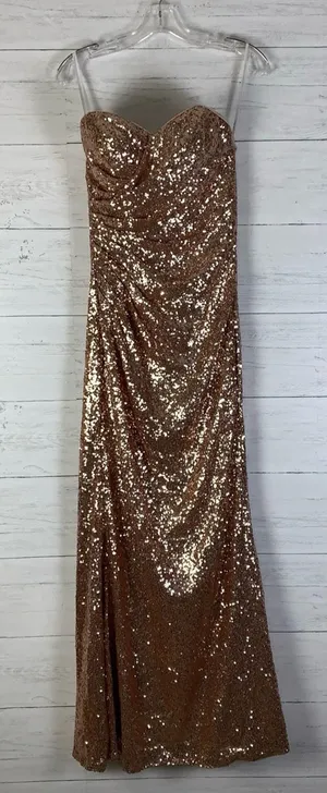 Christina Wu Celebration rose gold strapless sequin dress size 8 thumbnail 1