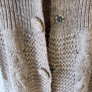 Sioni Taupe Ruffle Long Cardigan Sweater Mauve Knit Medium 90s Knee Length‎ thumbnail 8