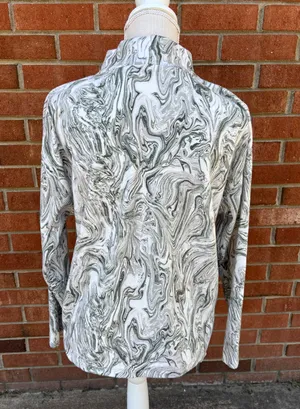 Zara Top Size S Long sleeved Khaki Green Cream Marble Print Mock/turtle Neck thumbnail 5