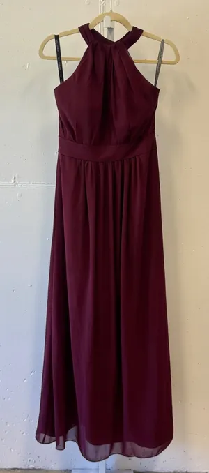 Bill Levkoff Burgundy Halter‎ Pleated Chiffon Bridesmaid Formal Gown Dress 8 thumbnail 1