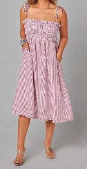Buddy Love Red and White Striped Midi Dress thumbnail 1