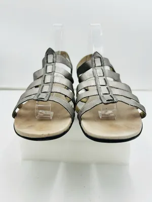 Munro American Darian Silver Elastic Strappy Slingback Sandals Shimmer Sz 9M thumbnail 4