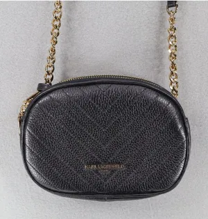 Karl Lagerfeld Paris Charlotte Crossbody Leather Black Gold Chain‎ Round Pattern thumbnail 1