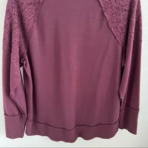 Knox Rose Maroon Lightweight Crewneck Pullover Sweater Top Lace Waffle Knit L thumbnail 4