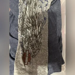 Harley-Davidson Rhinestone Logo Raglan Top Small Gray Blue Biker Tee thumbnail 7