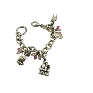 Princess Charm Bracelet Silver Pink Crystal castle Chair heart princess thumbnail 7