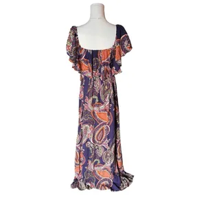 Baltic Born - Off Shoulder Maxi Dress Purple Paisley Sz M thumbnail 4