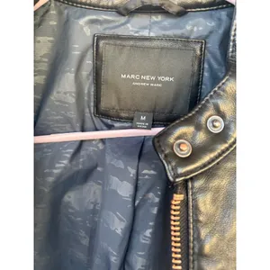 Marc New York Andrew Marc Black Faux Leather Moto Jacket Rose Gold Hardware M‎ thumbnail 4