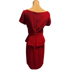 Kay Unger Red Textured Peplum Knee Length Dress. Size 6 thumbnail 2