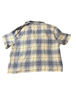 Hollister Plaid Cropped Button Up Shirt Medium M Blue Cream Boxy Short Sleeve thumbnail 3