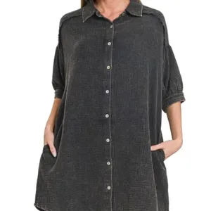 nwt Zenana Washed Double Gauze Button Down Shirt‎ Dress thumbnail 4