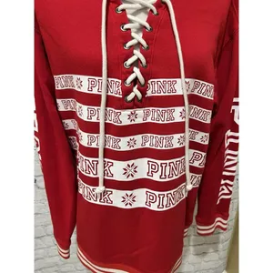 PINK by Victoria’s Secret Red Lace Up Sweatshirt Top Snowflakes Ski Winter Large thumbnail 3