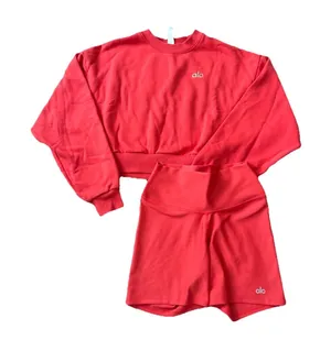 Alo Candy Red Accolade Crewneck And Airlift Shorts Set Small thumbnail 1